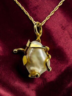 Antique- 14K Gold Baroque Pearl Necklace 17" Brutalist Freeform Art Nouveau 1.6g